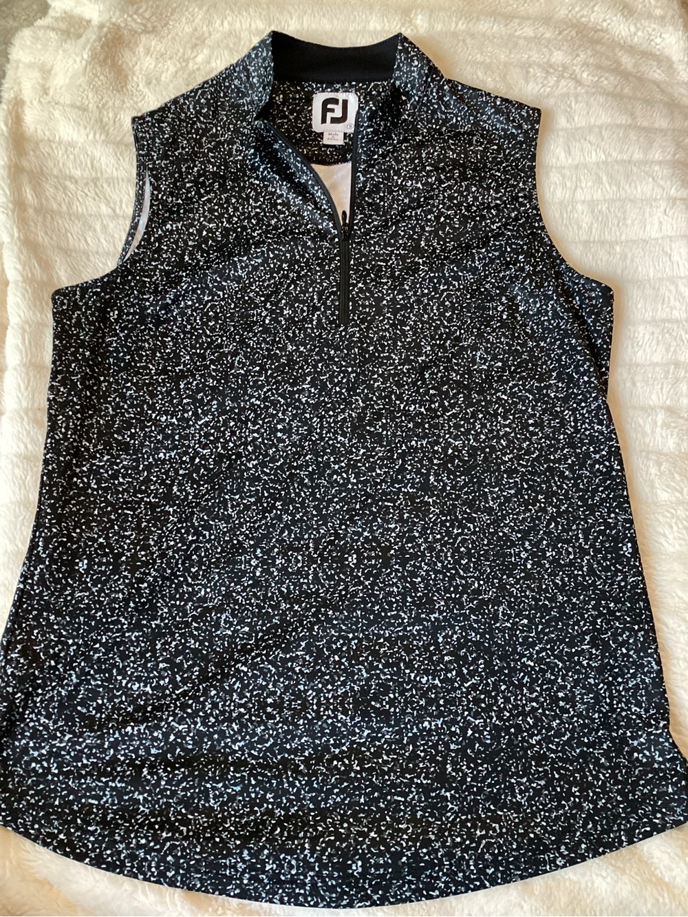 Footjoy Women’s Zip Front Tank, Golf Tennis Black Speckled 1/4 Zip Small